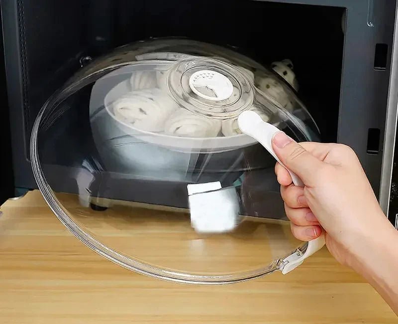 Microwave Food Splash Guard High Temperature Resistant Food Heating Cover with Steam Vent and Handle With Transparent Plate Cover - Lovies Kitchenwares