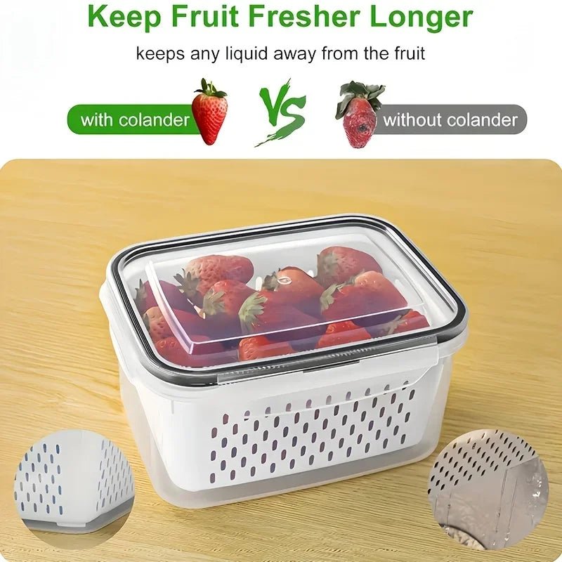 9Pcs/set Fruit and Vegetable Storage Containers for Fridge with Removable Colander, All-In-One Fruit Washing Bowl with Strainer - Lovies Kitchenwares