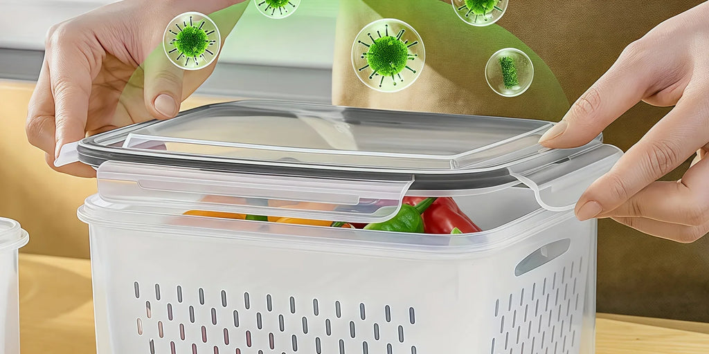 9Pcs/set Fruit and Vegetable Storage Containers for Fridge with Removable Colander, All-In-One Fruit Washing Bowl with Strainer - Lovies Kitchenwares