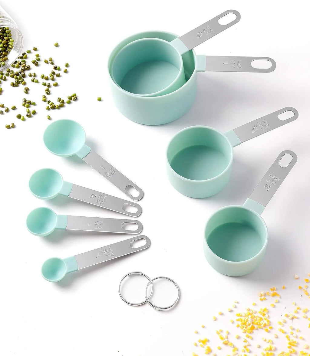 8pcs Stackable Nesting Measuring Cups & Spoons Set With Stainless Steel Handle