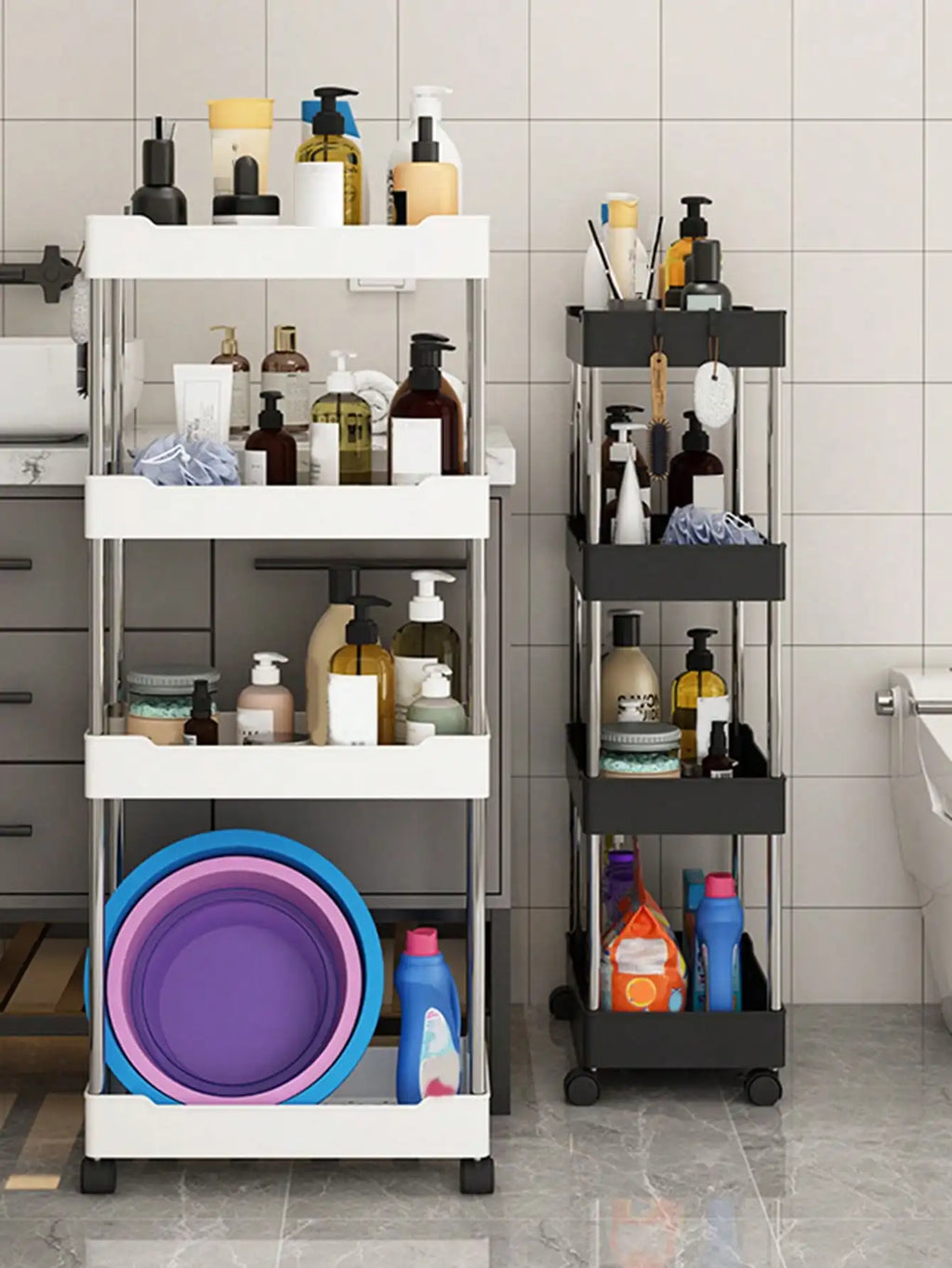 1pcs 3/4 Tier Rolling Multi-Purpose Utility Cart Storage Shelf & Movable