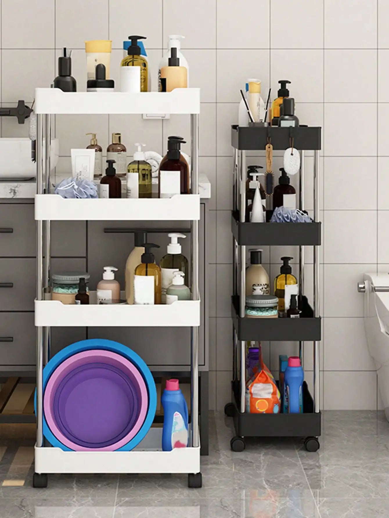 1pcs 3/4 Tier Rolling Multi-Purpose Utility Cart Storage Shelf & Movable