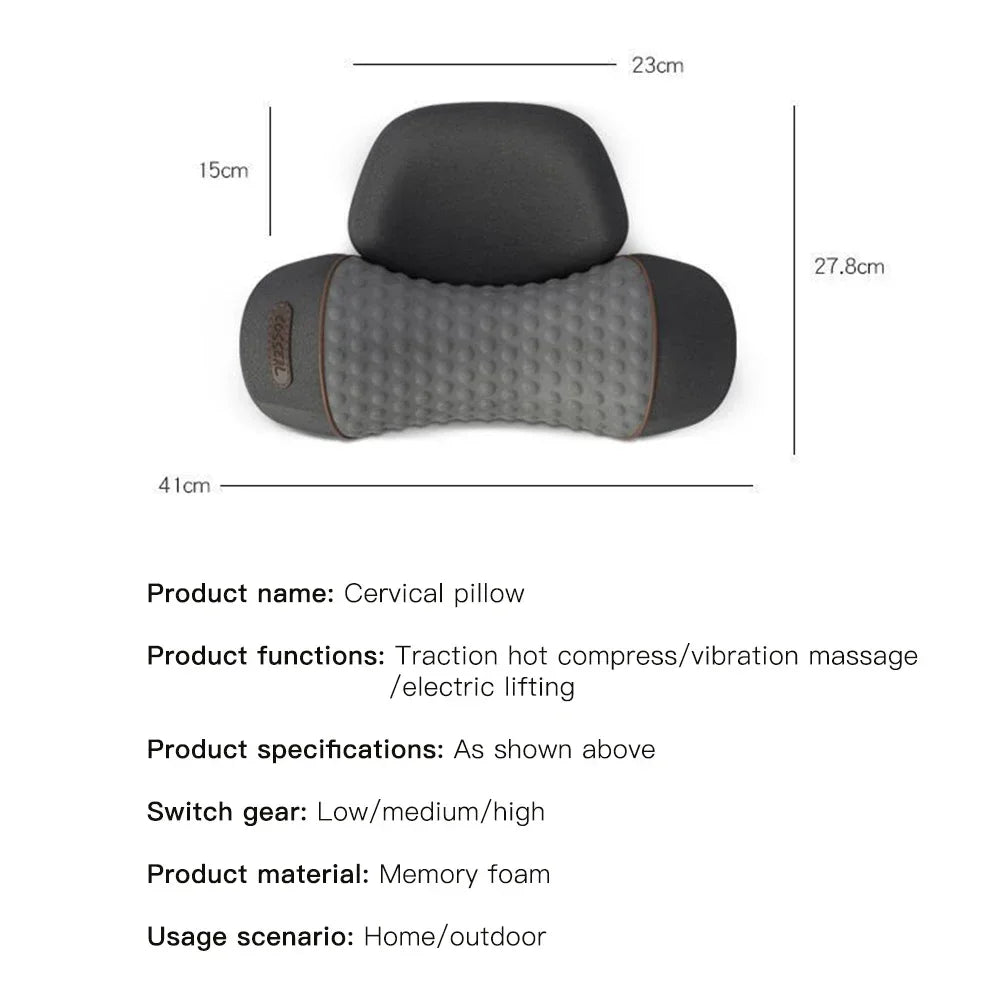 Electric Cervical Pillow Neck & Shoulder Massager with Hot Compress Heating Vibration Pillow Back Traction