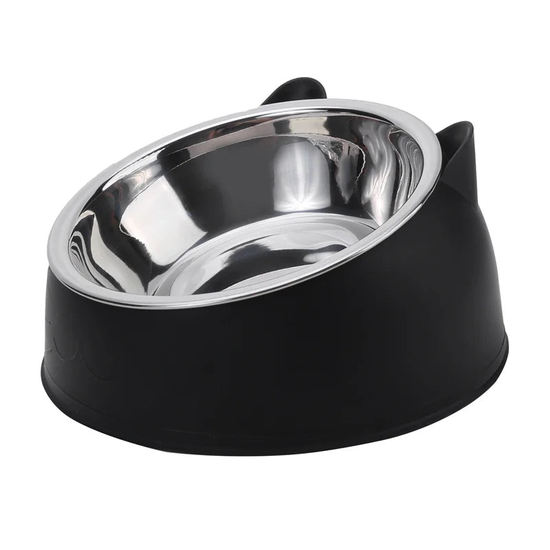 1/2/5pcs Created Inclined Cat Water Bowl & Stainless Steel Feeding Bowl