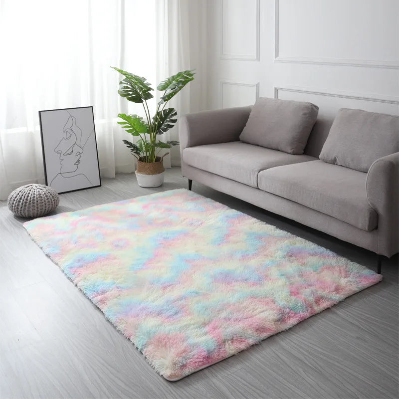 Tie-Dye Plush Carpet Non-Slip Multi-Room Decoration Soft Fluffy Home Mat