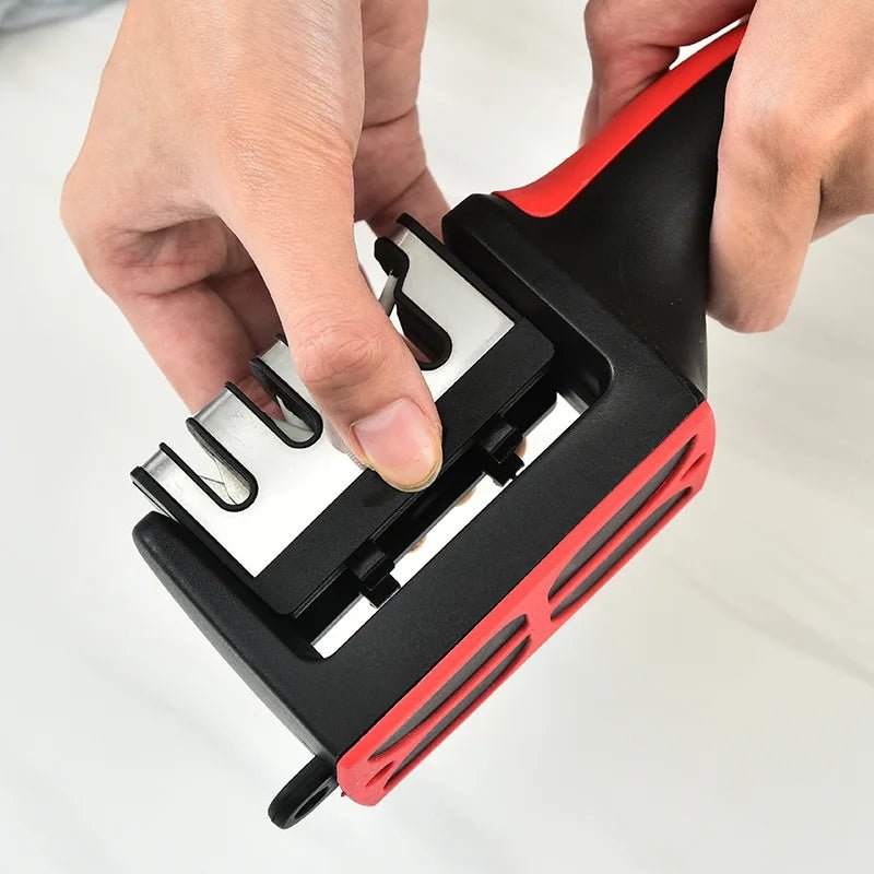 Kitchen 4 Segment Knife Sharpener Multi-Functional Hand-Held Three-Purpose Black Sharpening Stone - Lovies Kitchenwares