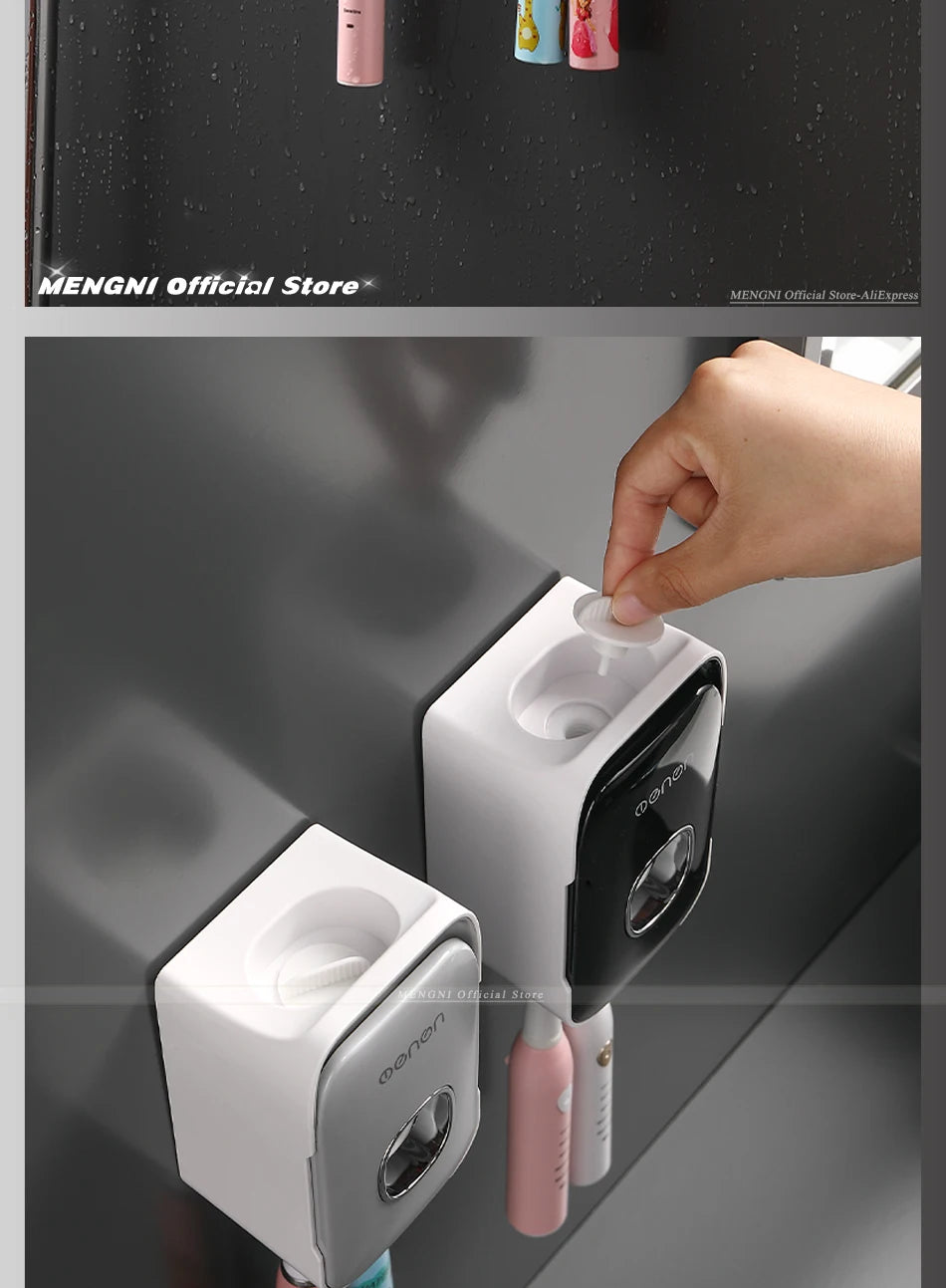 Wall Mounted Automatic Toothpaste Squeezer Dispenser & Toothbrush Holder