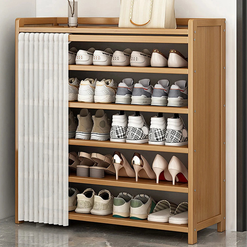 6-Tier Simple Shoe Wooden Cabinet Organizer With Storage Shelves