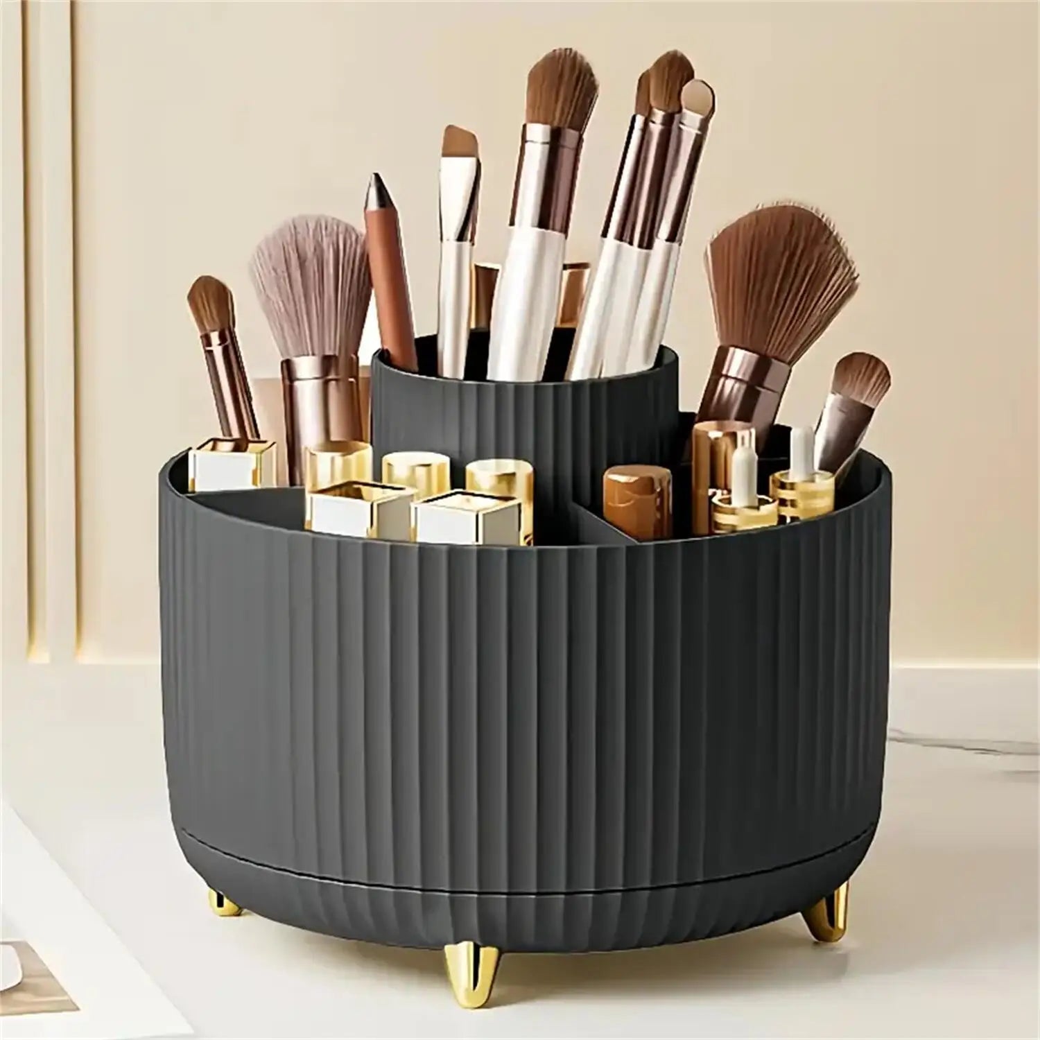 360° 5 Compartment Rotating Multi-Functional Makeup Organizer & Brush Holder