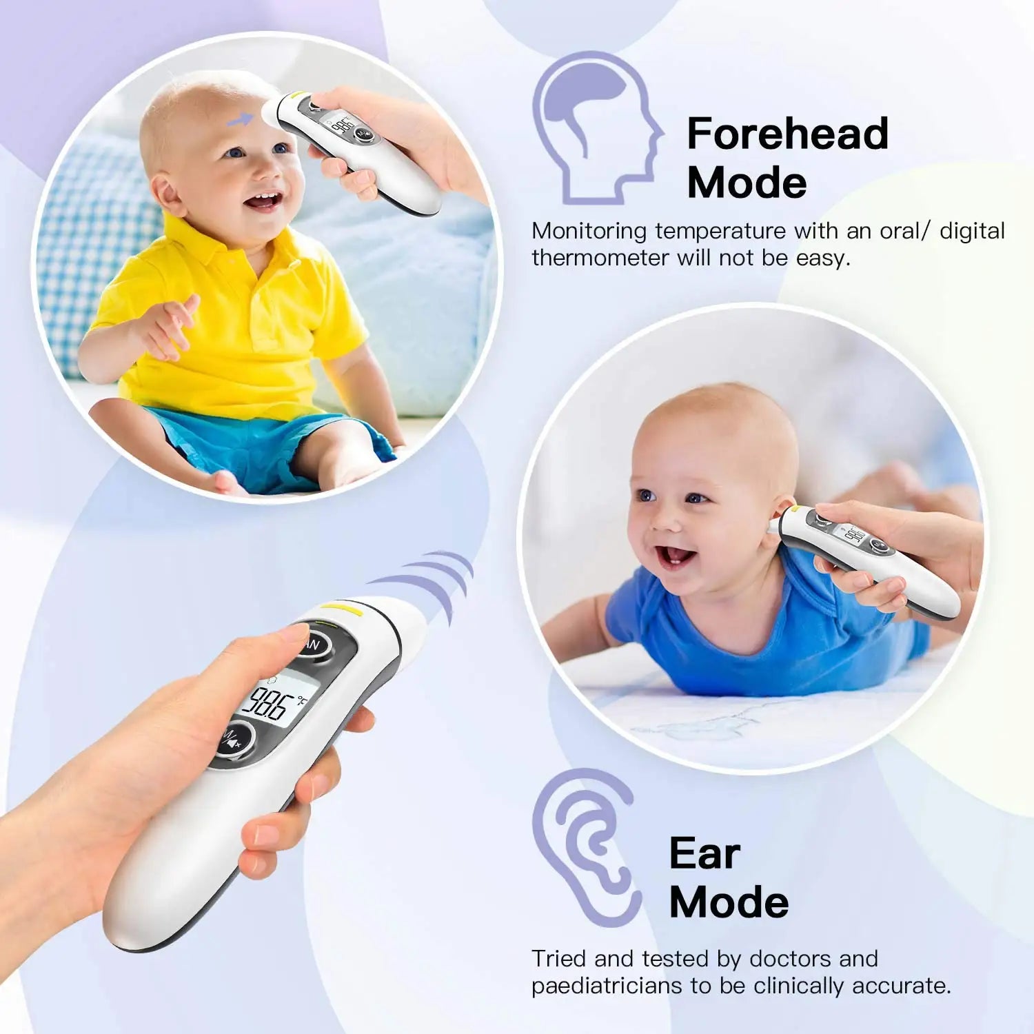 Forehead & Ear Infrared Digital LCD Display 35 Memory Reader Thermometer