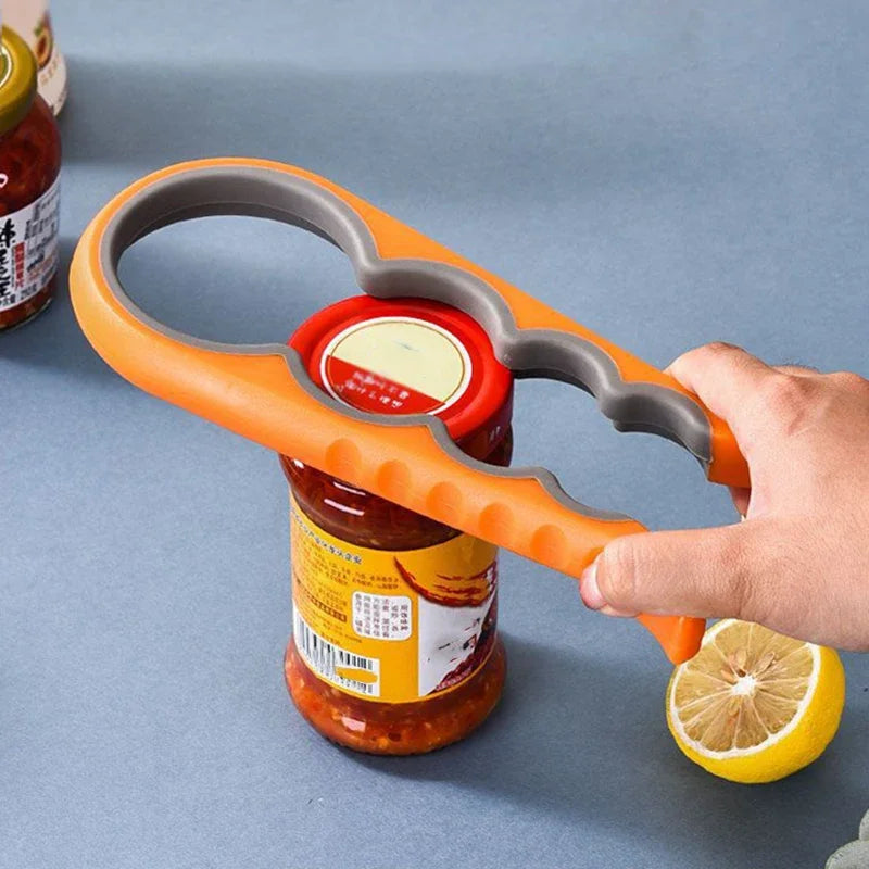 Multifunctional 4-in-1 Kitchen Tool Jar Gripper with Lid and Bottle Opener
