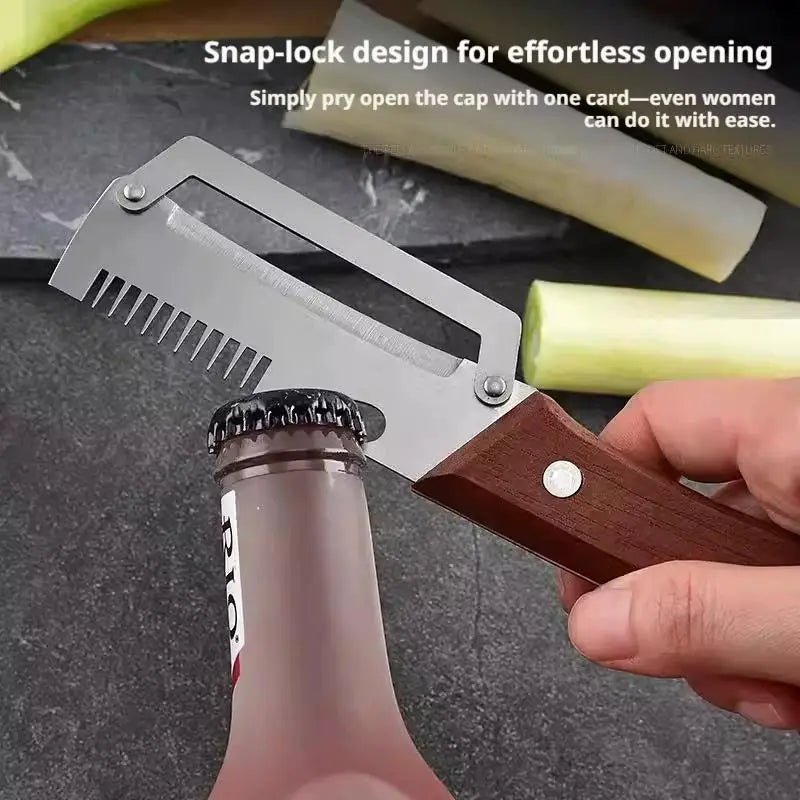 3-in-1 Stainless Steel Vegetable Peeler Knife With Wooden Handle And Bottle Opener Kitchen Tool - Lovies Kitchenwares