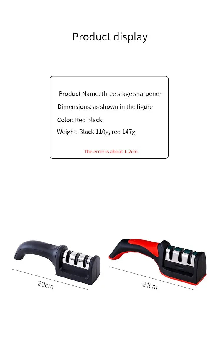 1Pc Black Kitchen Three Segment Multi-Knife Sharpener