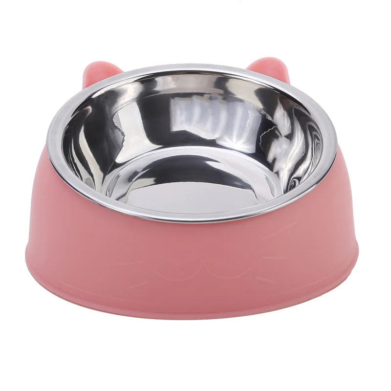 1/2/5pcs Created Inclined Cat Water Bowl & Stainless Steel Feeding Bowl