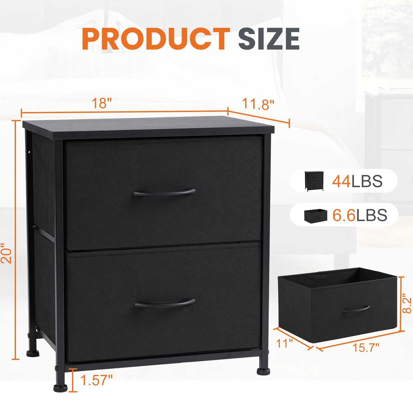 Bedside Nightstand Featuring 2 Fabric Drawers Cabinet Furniture