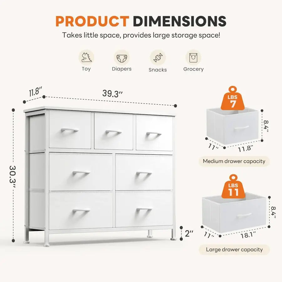 7 Dresser Drawer with Fabric Storage Bins and Tower Organizer