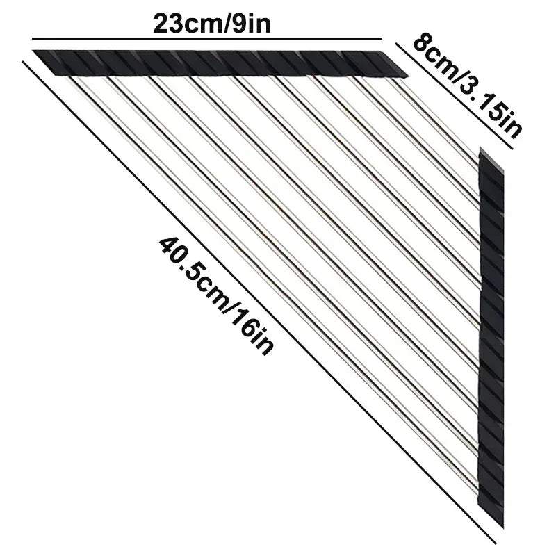 Roll Up Triangle Dish Drying Rack For Kitchen Sink With Foldable Stainless Steel Drainer