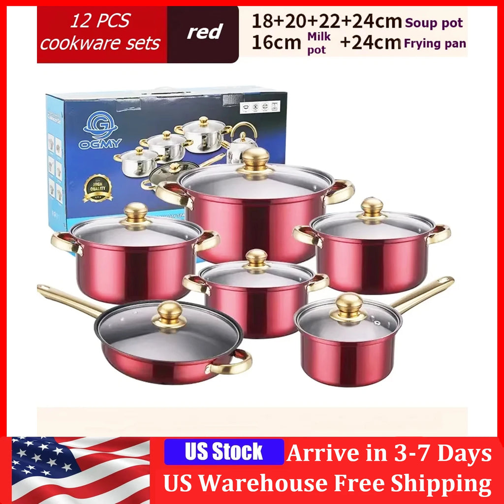 12PCS Stainless Steel Non-Stick Colored Cookware Set