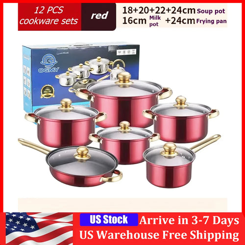 12PCS Stainless Steel Non-Stick Colored Cookware Set