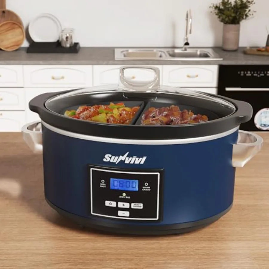 6QT Programmable Slow Cooker Multi-Cooker & Food Warmer with 2 in 1 Silicone Liners  Digital Timer 3 Adjustable Temps