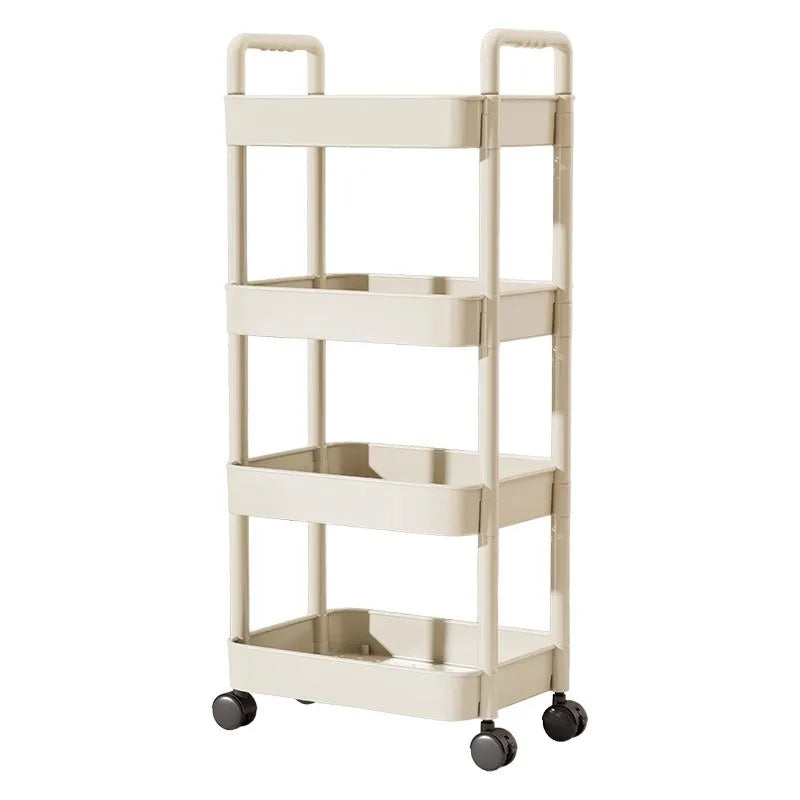 Trolley with Handlebar and Storage Rack, Floor-Standing, Multi-Layer Storage for Multiple Rooms
