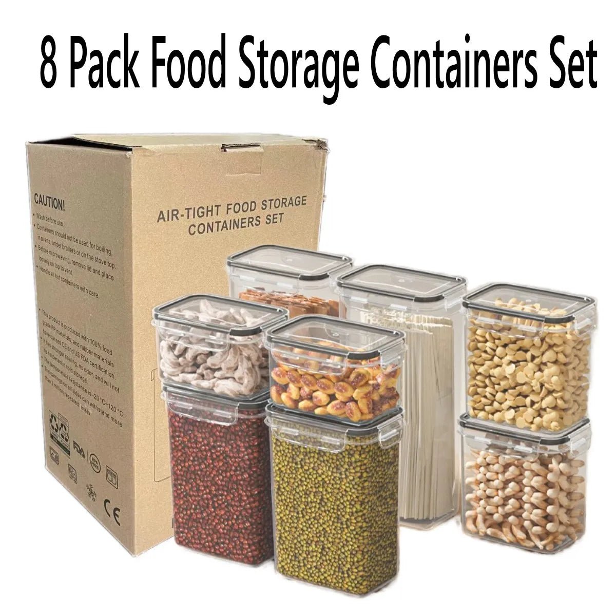 Rectangle Clear Storage Jars with Bamboo Lids Multi-Food Pantry Organizer Containers - Lovies Kitchenwares