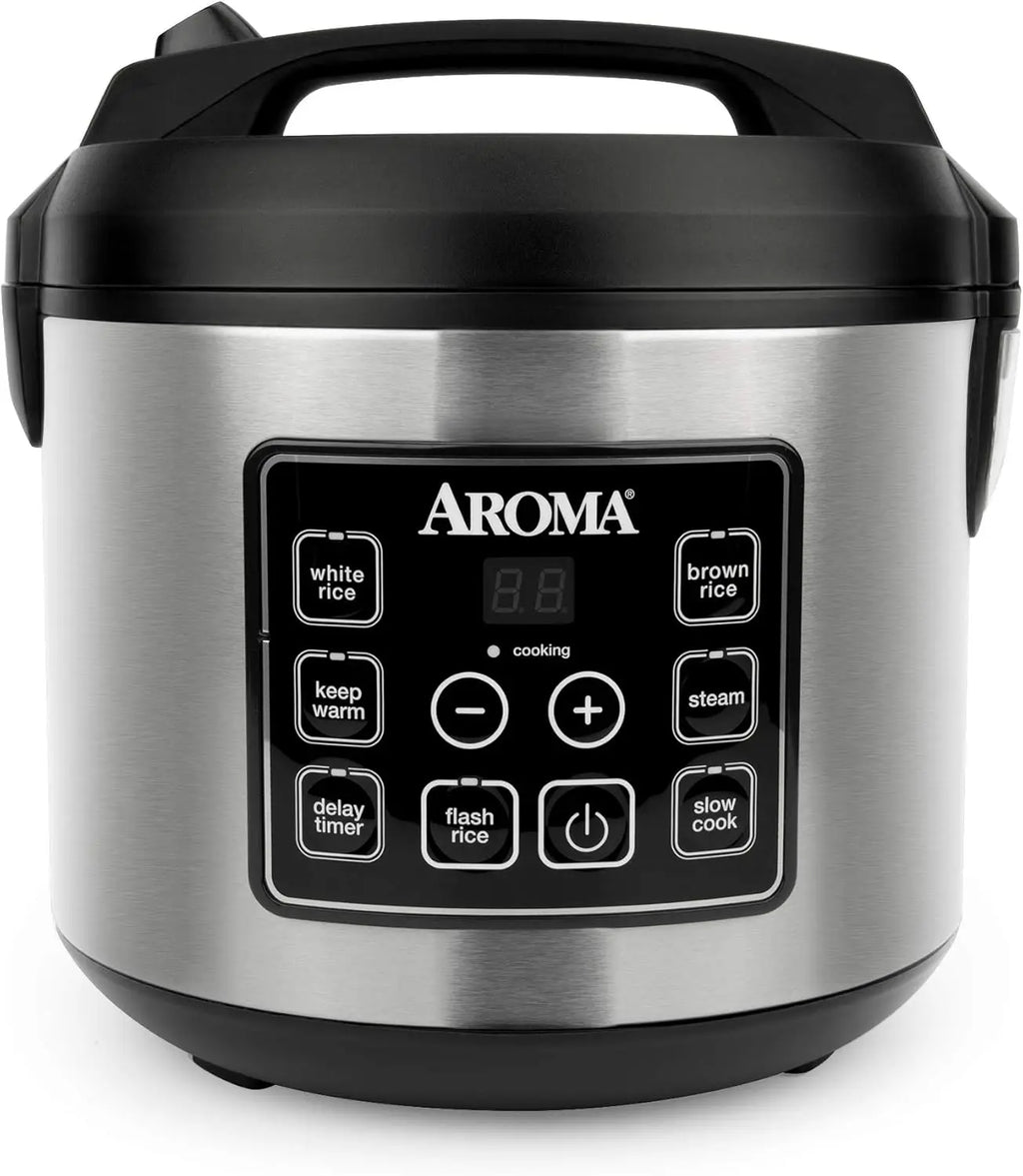 20-Cup Digital Rice Cooker with Slow Cooker & Steam Functions, Black Exterior