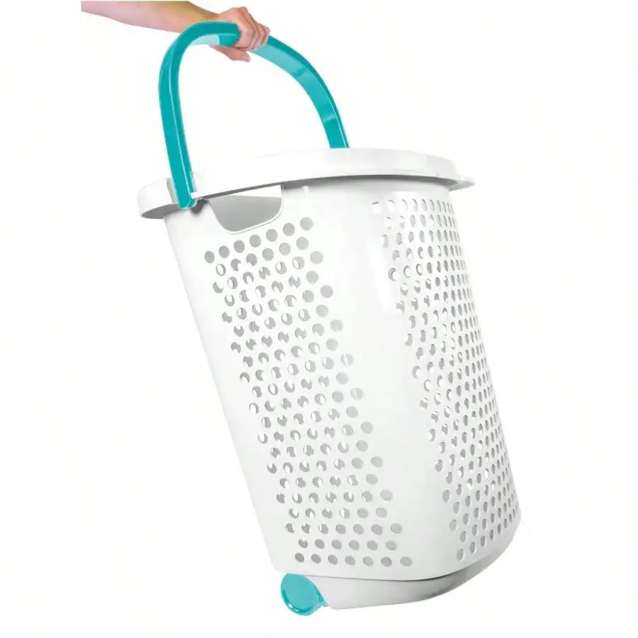 Rolling Laundry Hamper with Pop-Up Handle, Durable Plastic Clothes Basket Organizer.
