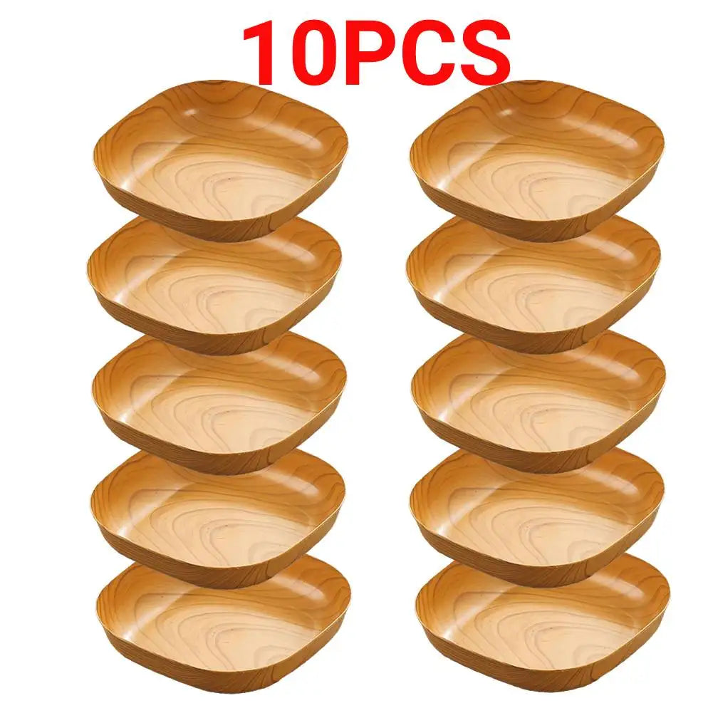 10PCS Japanese-style Plastic Dish Multifunctional Simple Imitation Wood Grain Bone Spitting Dish