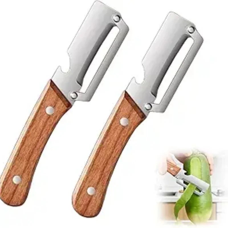 2 PCS Premium Vegetable Peeler Set Stainless Steel Blade with Wooden Handle and Includes Bottle Opener - Lovies Kitchenwares