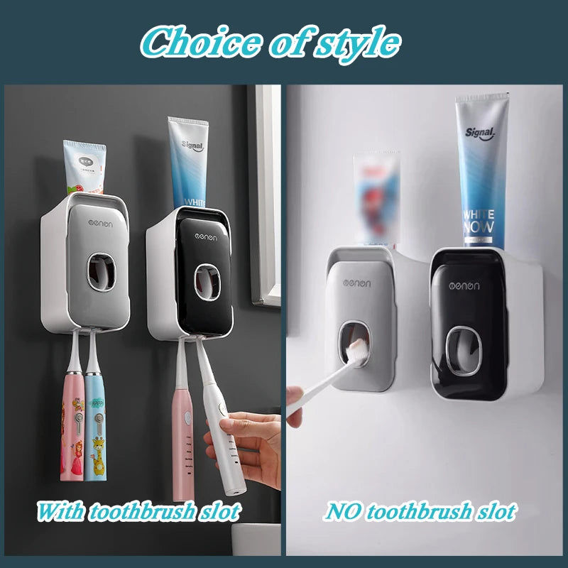 Wall Mounted Automatic Toothpaste Squeezer Dispenser & Toothbrush Holder
