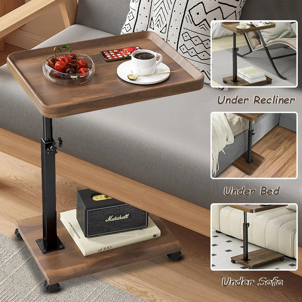 Adjustable Rolling Cart Multi-Purpose Table Tray