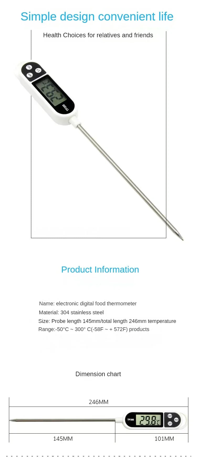 Digital Kitchen Thermometer Instant Temperature Probe Food LCD Display