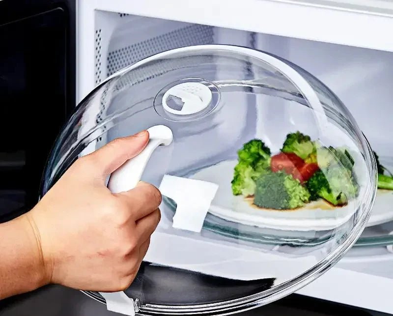 Microwave Food Splash Guard High Temperature Resistant Food Heating Cover with Steam Vent and Handle With Transparent Plate Cover - Lovies Kitchenwares