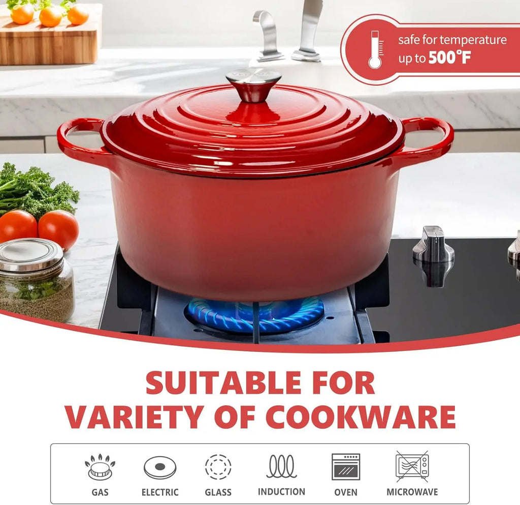 7QT Cast Iron Dutch Oven With Lid Enameled Cast Iron With Dual Handles, Heat Resistant To 500°F