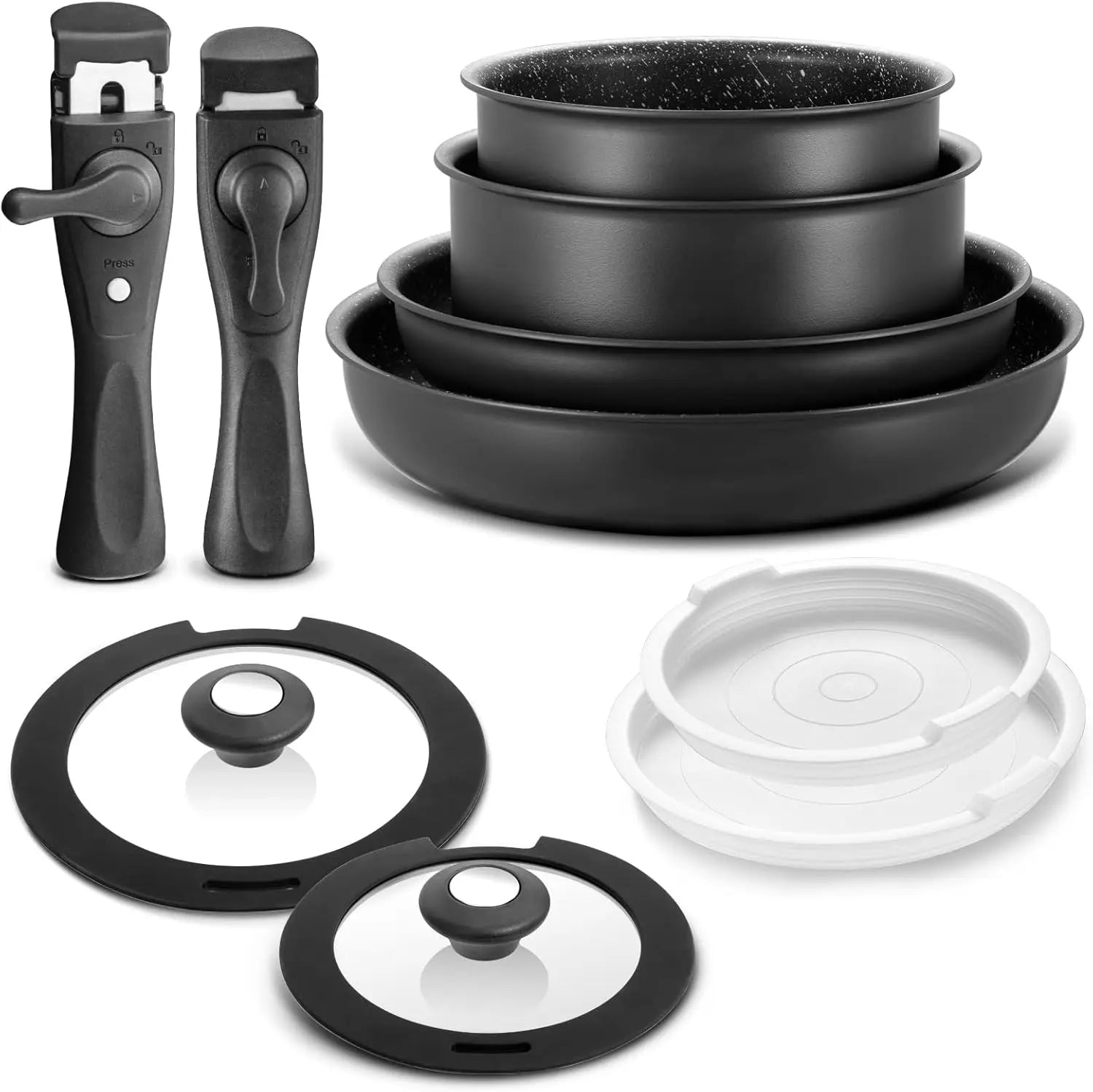 Induction Cookware Set 10 Pieces, Nonstick Pots and Pans Set with Removable Handles Stackable Design, Dishwasher