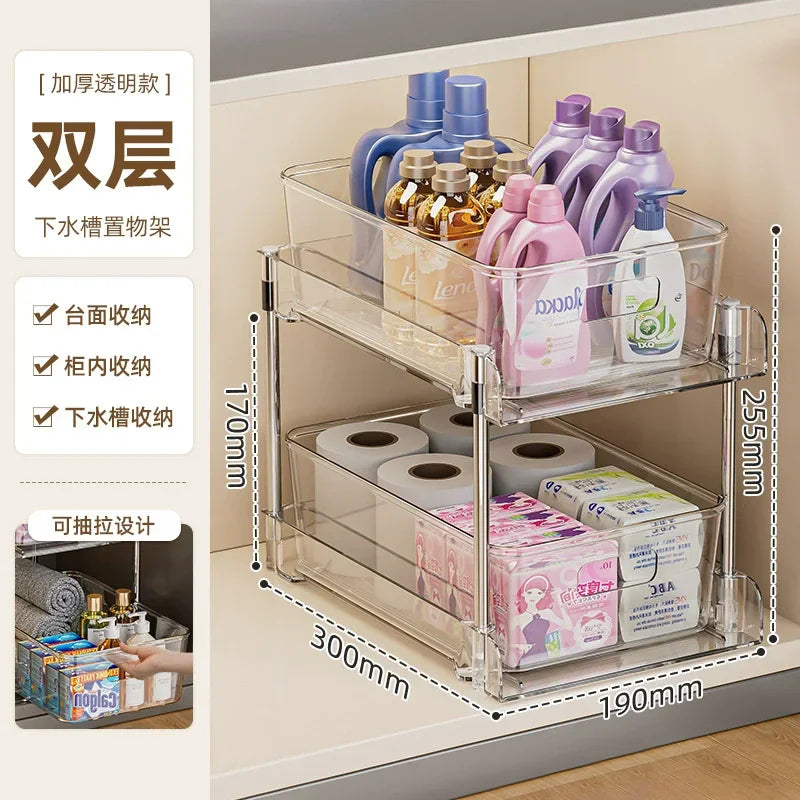 2 or 3-Tier Under Sink Pullout or Countertop Storage Baskets & Sundry Storage Organizer