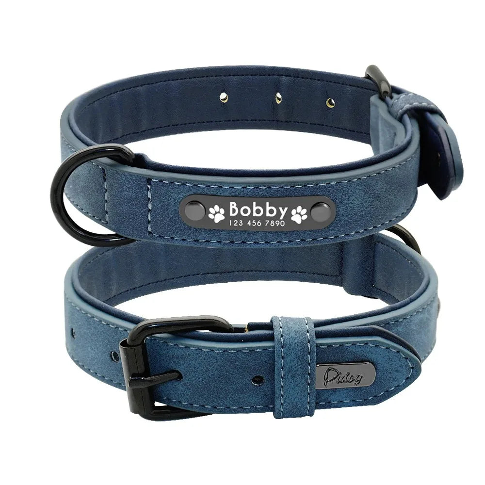 Personalized Name ID Tags Leather Dog Collars Custom Text Name