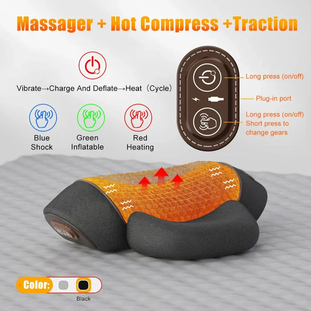 Electric Cervical Pillow Neck & Shoulder Massager with Hot Compress Heating Vibration Pillow Back Traction