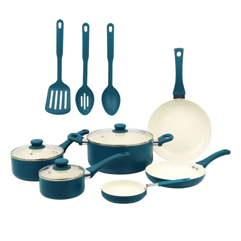 Mainstays Classic Collection 12 Piece Nonstick Aluminum Alloy Cookware Set Blue
