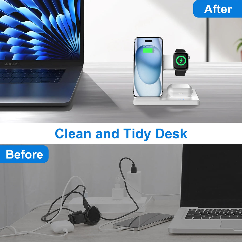 3 In 1 Magnetic Wireless Charger Stand 15W Fast Charging Dock Station Multiple Devices for iPhone