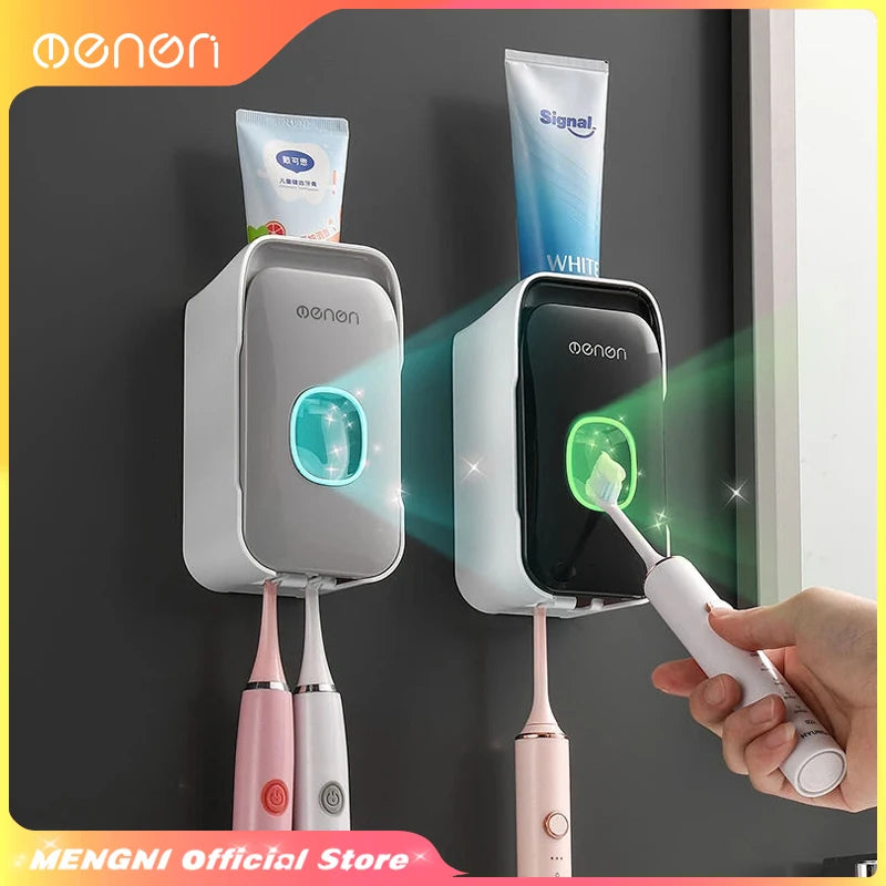 Wall Mounted Automatic Toothpaste Squeezer Dispenser & Toothbrush Holder