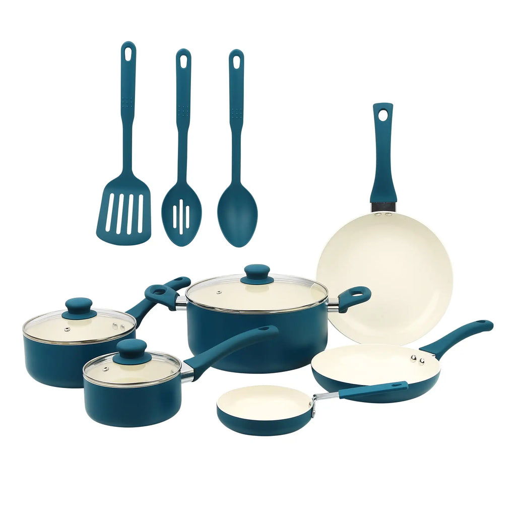 Mainstays Classic Collection 12 Piece Nonstick Aluminum Alloy Cookware Set Blue