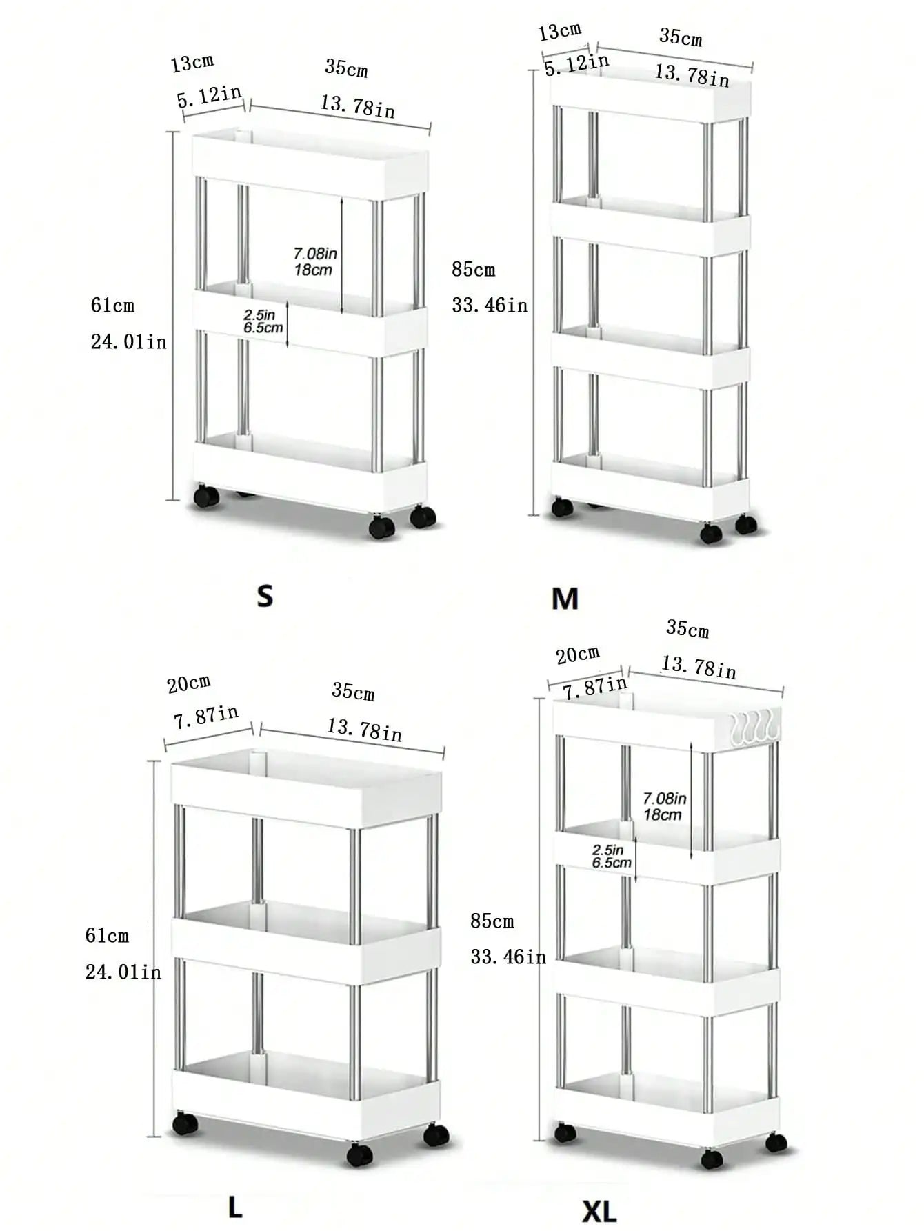 1pcs 3/4 Tier Rolling Multi-Purpose Utility Cart Storage Shelf & Movable