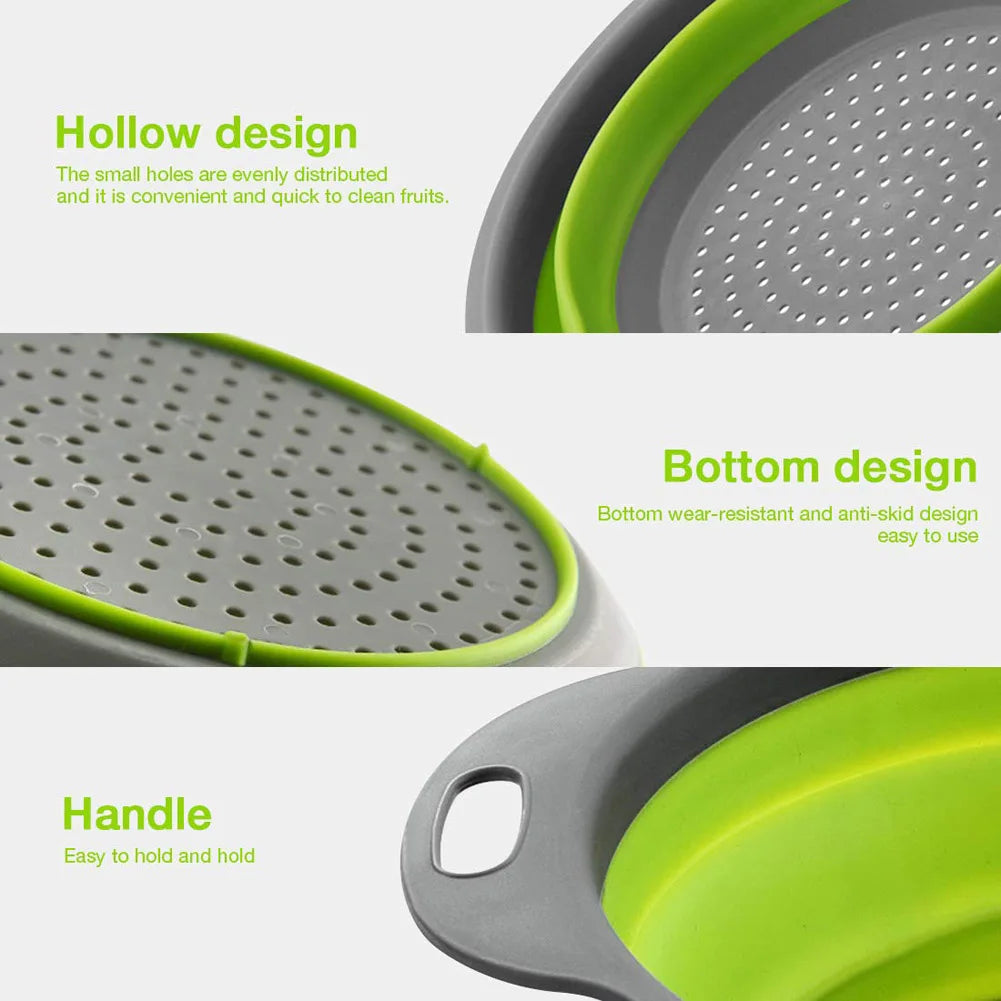 Silicone Folding Drain & Wash Basket & Foldable Strainer Colander