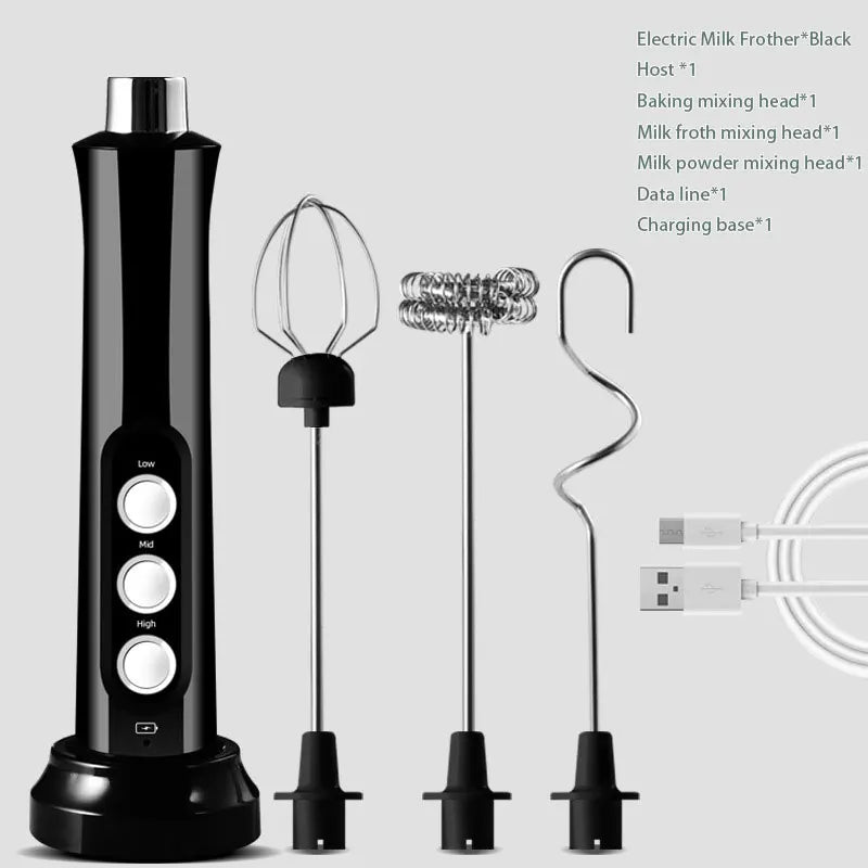 Electric Milk Frother - 3 Speeds, Handheld Foam Maker for Latte, Cappuccino, Hot Chocolate - USB Rechargeable