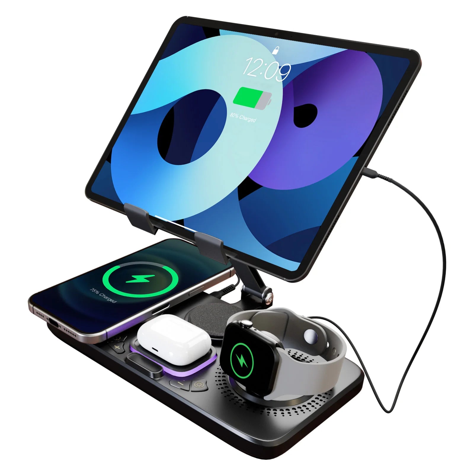 7 in 1 Wireless Fast Charging Station and Night Lamp Clock