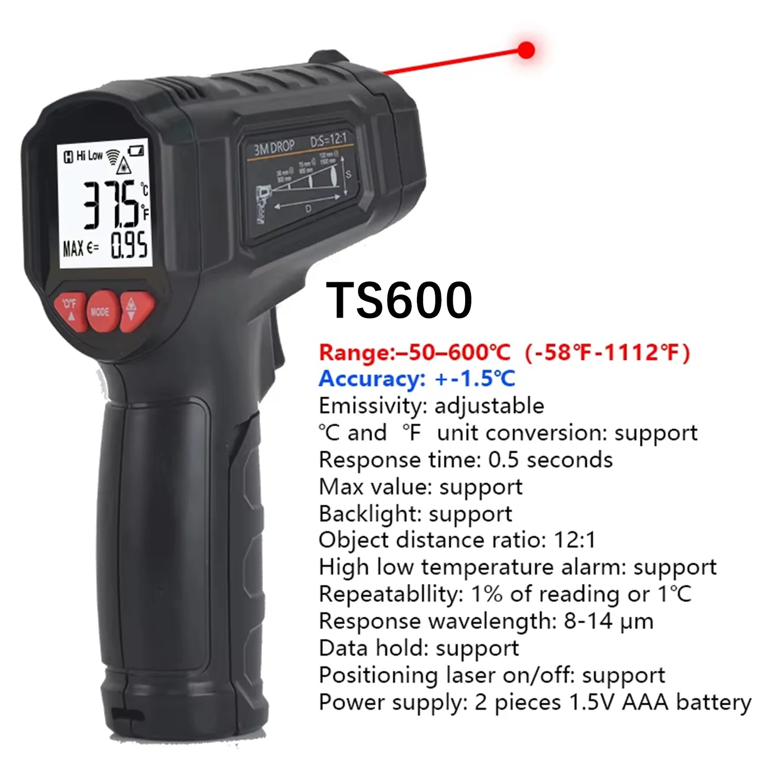 -40 to 800 Degree Digital Infrared Laser Thermometer Non-Contact