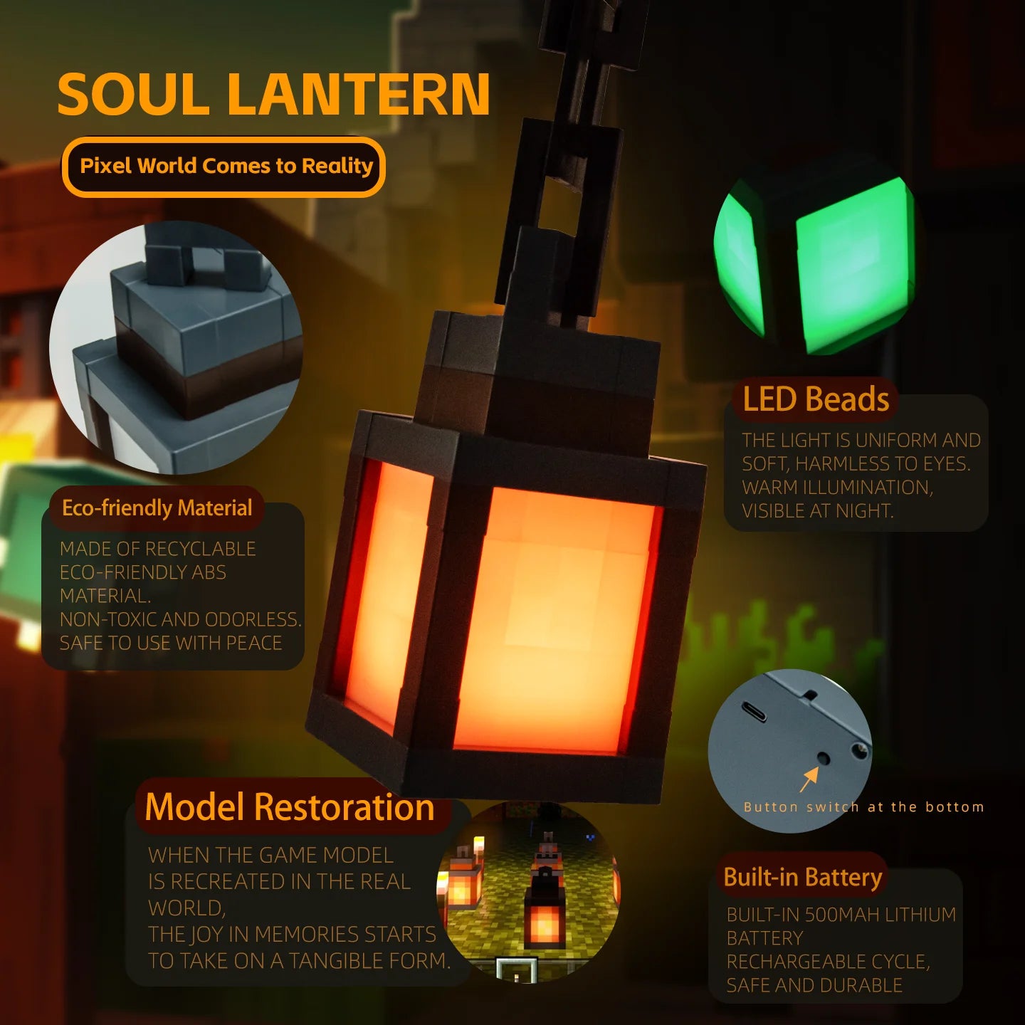 Pixel Style Portable Night Light, Tabletop Ornament 16 Color Remote Control Lights