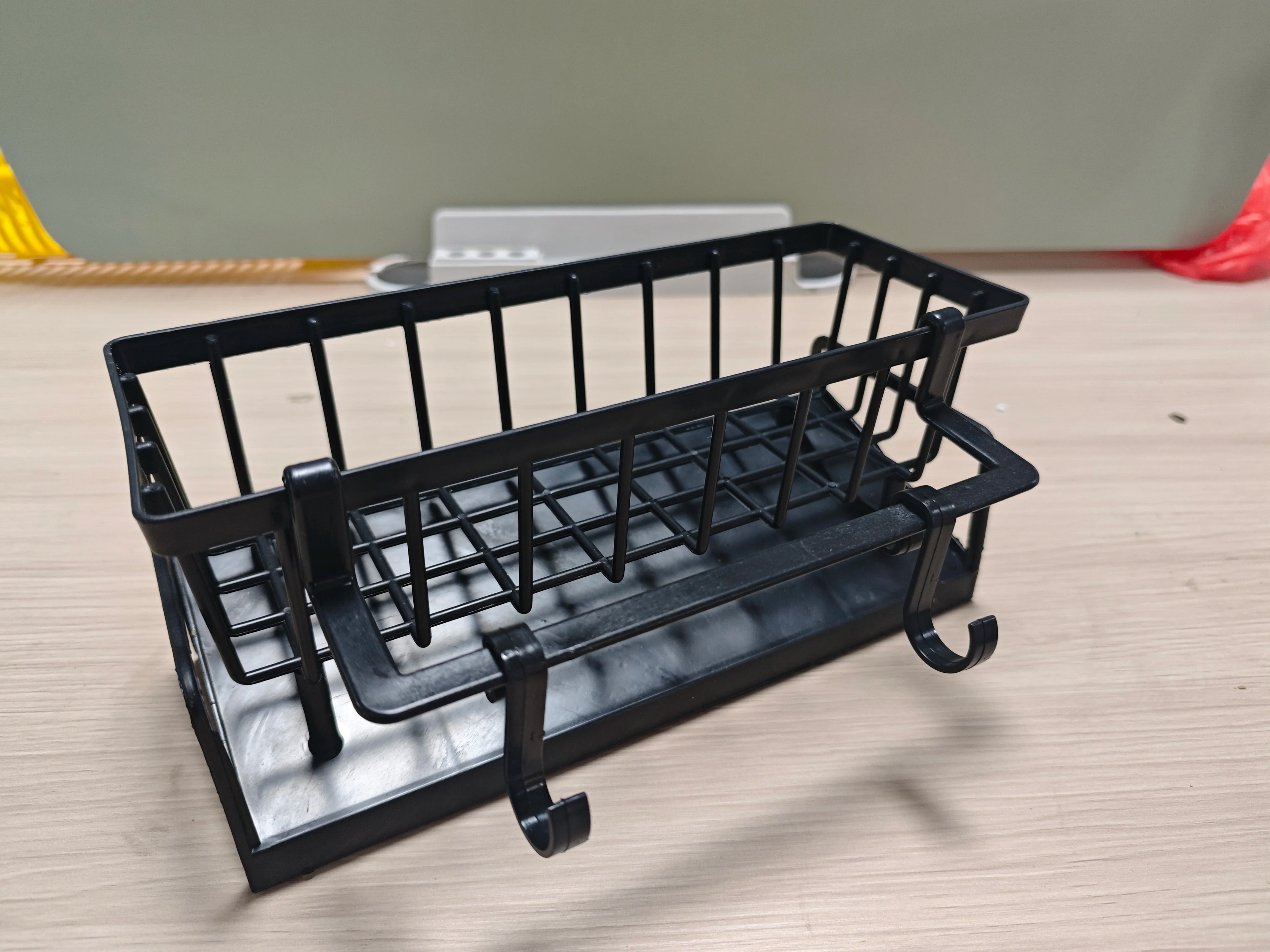 1Pc Multifunctional Plastic Kitchen Shelf With Hooks No-Punch Adhesive